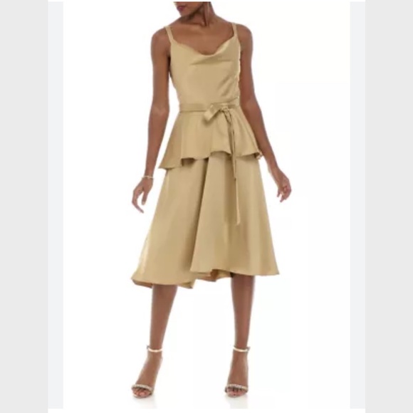 Melanie Lyne NWT Gold Peplum Evening Dress - Picture 1 of 11